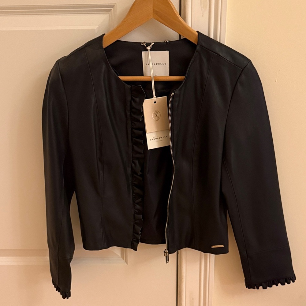 Elegant Black Leather Jacket by Massimo Dutti
